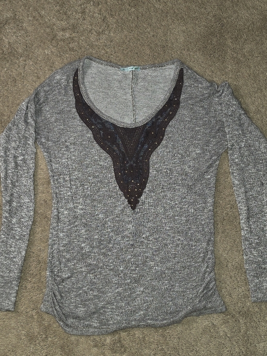 Maurices Tops - Gray Knit Maurices Small No Long Sleeve Top with Embellished V-Neck